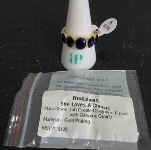 Gold Plated Ring with Dark Blue Stones